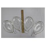 Leaf-Shaped Glass Dishes - Clear Glass with Gold Rim (Lot of 4)