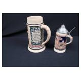 German Hand-Painted Beer Stein Set - 1L Large & Pewter-Lidded Small