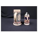German Hand-Painted Beer Stein Set - 1L Large & Pewter-Lidded Small