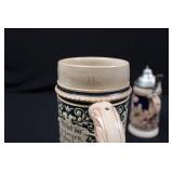 German Hand-Painted Beer Stein Set - 1L Large & Pewter-Lidded Small