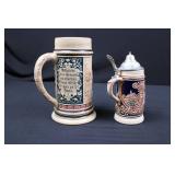 German Hand-Painted Beer Stein Set - 1L Large & Pewter-Lidded Small