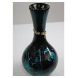 Ceramic Vase - Made in Vietnam, Black Glazed with Teal Floral Design