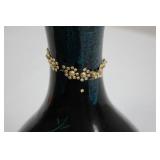 Ceramic Vase - Made in Vietnam, Black Glazed with Teal Floral Design