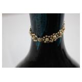 Ceramic Vase - Made in Vietnam, Black Glazed with Teal Floral Design