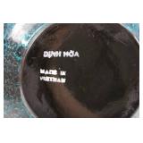 Ceramic Vase - Made in Vietnam, Black Glazed with Teal Floral Design