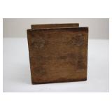 Blue & White Ceramic Coffee Grinder on Wooden Stand - Hand Crank