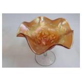 Amber Iridescent Carnival Glass Compote & Pedestal Goblet (2-Piece Set)