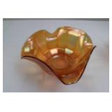 Amber Iridescent Carnival Glass Compote & Pedestal Goblet (2-Piece Set)