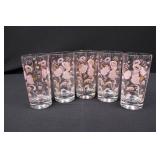 Tall Glasses - Pink Floral Pattern with Gold Trim (Lot of 5)