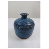 Blue Swirl Glazed Ceramic Vase, Narrow Neck - Studio Pottery