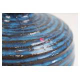 Blue Swirl Glazed Ceramic Vase, Narrow Neck - Studio Pottery