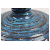 Blue Swirl Glazed Ceramic Vase, Narrow Neck - Studio Pottery