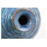 Blue Swirl Glazed Ceramic Vase, Narrow Neck - Studio Pottery