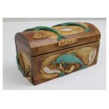 Hand-Carved Wooden Trinket Box - Dolphin & Sea Shells Motif, Coastal Decor