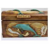 Hand-Carved Wooden Trinket Box - Dolphin & Sea Shells Motif, Coastal Decor