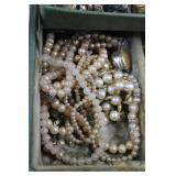 Green Metal Jewelry Box with Compartments - Assorted Costume Jewelry