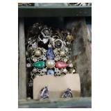 Green Metal Jewelry Box with Compartments - Assorted Costume Jewelry