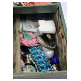 Green Metal Jewelry Box with Compartments - Assorted Costume Jewelry