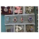 Green Metal Jewelry Box with Compartments - Assorted Costume Jewelry