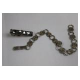 Vintage Japan-Made Silver-Tone Chain Bracelet with Black Faceted Bar Centerpiece