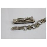Vintage Japan-Made Silver-Tone Chain Bracelet with Black Faceted Bar Centerpiece