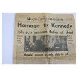 Mason City Globe-Gazette Front Page - Homage to Kennedy, Nov 25, 1963 Edition
