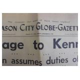 Mason City Globe-Gazette Front Page - Homage to Kennedy, Nov 25, 1963 Edition
