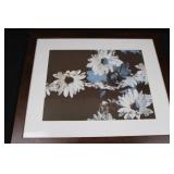 Framed Daisy Floral Wall Art - White Mat, Dark Wood Frame