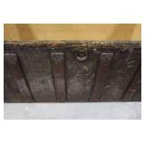 Antique Iron-Banded Steamer Trunk - Ornate Hardware, Dark Patina, Vintage Metal Chest