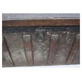 Antique Iron-Banded Steamer Trunk - Ornate Hardware, Dark Patina, Vintage Metal Chest