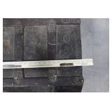 Antique Iron-Banded Steamer Trunk - Ornate Hardware, Dark Patina, Vintage Metal Chest