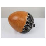 Terracotta Gourd Vase with Black Leaf-Scale Relief on Lower Half