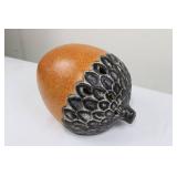 Terracotta Gourd Vase with Black Leaf-Scale Relief on Lower Half