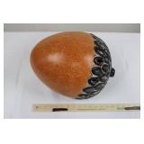 Terracotta Gourd Vase with Black Leaf-Scale Relief on Lower Half