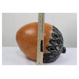 Terracotta Gourd Vase with Black Leaf-Scale Relief on Lower Half