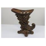 Antique Carved Wood Vase Stand - Lattice Sides & Scroll Base