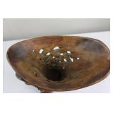 Antique Carved Wood Vase Stand - Lattice Sides & Scroll Base