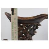Antique Carved Wood Vase Stand - Lattice Sides & Scroll Base