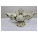 Cream Italian Ceramic Compote Bowl on Pedestal - Rococo Style, 13in Diameter