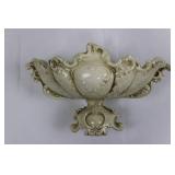 Cream Italian Ceramic Compote Bowl on Pedestal - Rococo Style, 13in Diameter