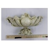 Cream Italian Ceramic Compote Bowl on Pedestal - Rococo Style, 13in Diameter