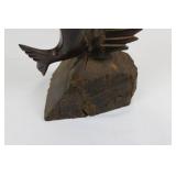 Fish Wood Carving Sculpture on Wooden Base - Hand Carved Ocean Fish with Dramatic Leap