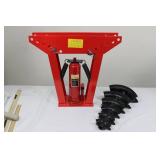 12 Ton Hydraulic Jack on Red A-Frame Stand with 6 Curved Roller Inserts