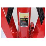 12 Ton Hydraulic Jack on Red A-Frame Stand with 6 Curved Roller Inserts