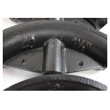 12 Ton Hydraulic Jack on Red A-Frame Stand with 6 Curved Roller Inserts