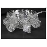 Crystal Cut Glass Compote Bowl on Pedestal with Starburst Pattern and Spoon