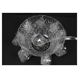 Crystal Cut Glass Compote Bowl on Pedestal with Starburst Pattern and Spoon