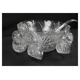 Crystal Cut Glass Compote Bowl on Pedestal with Starburst Pattern and Spoon