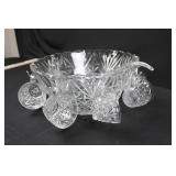 Crystal Cut Glass Compote Bowl on Pedestal with Starburst Pattern and Spoon