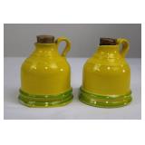 BALDELLI ITALY Yellow Ceramic Oil Cruets - Pair with Cork Stoppers